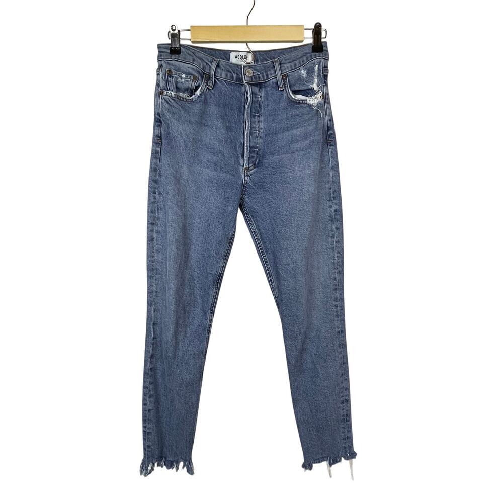 AGOLDE Nico High Rise Skinny Jeans 27” Waist Cropped Raw Hem Stretch Button Fly